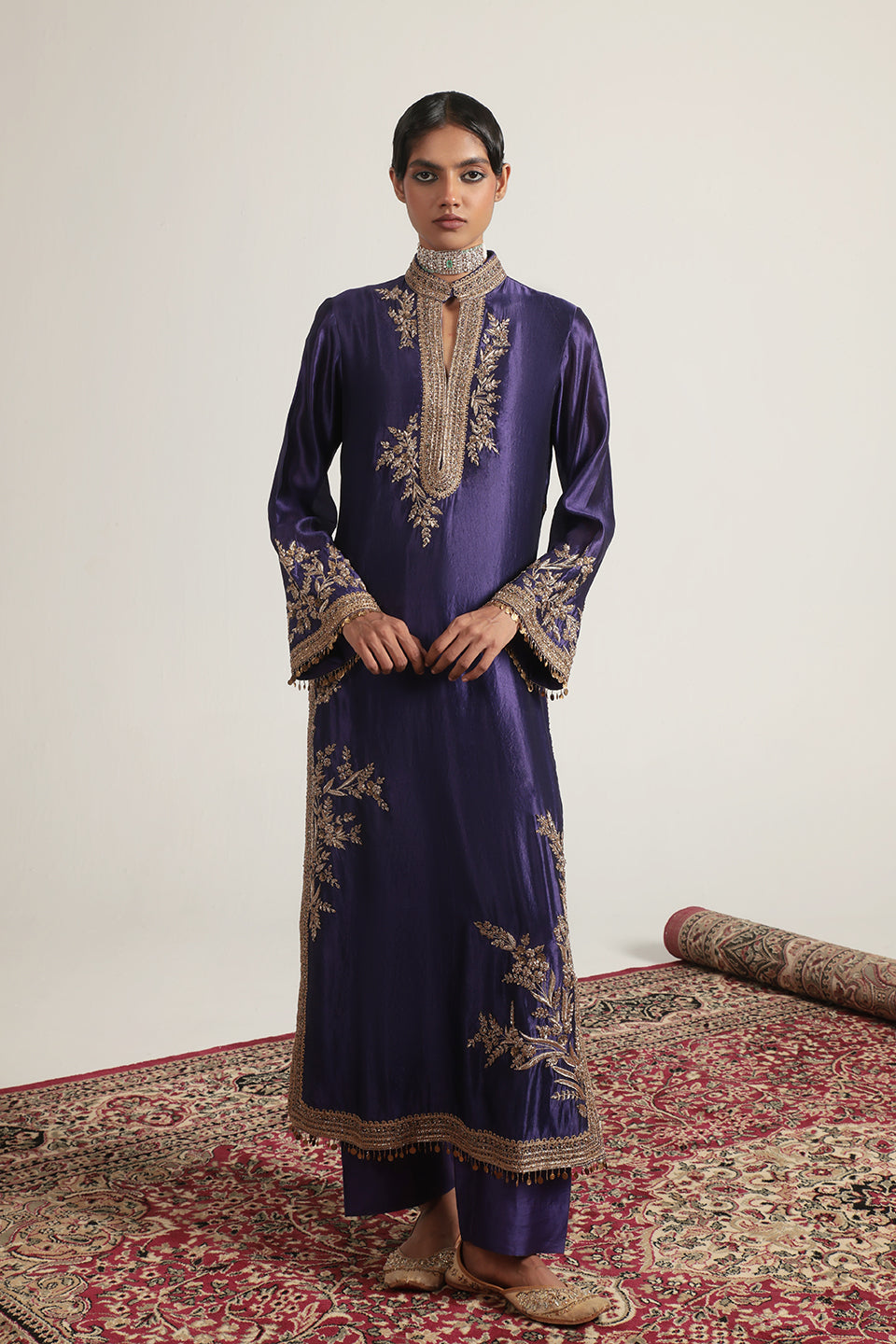 Zar:Rang Purple Jaal Kurta Set