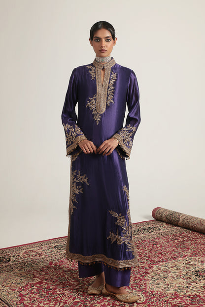 Zar:Rang Purple Jaal Kurta Set