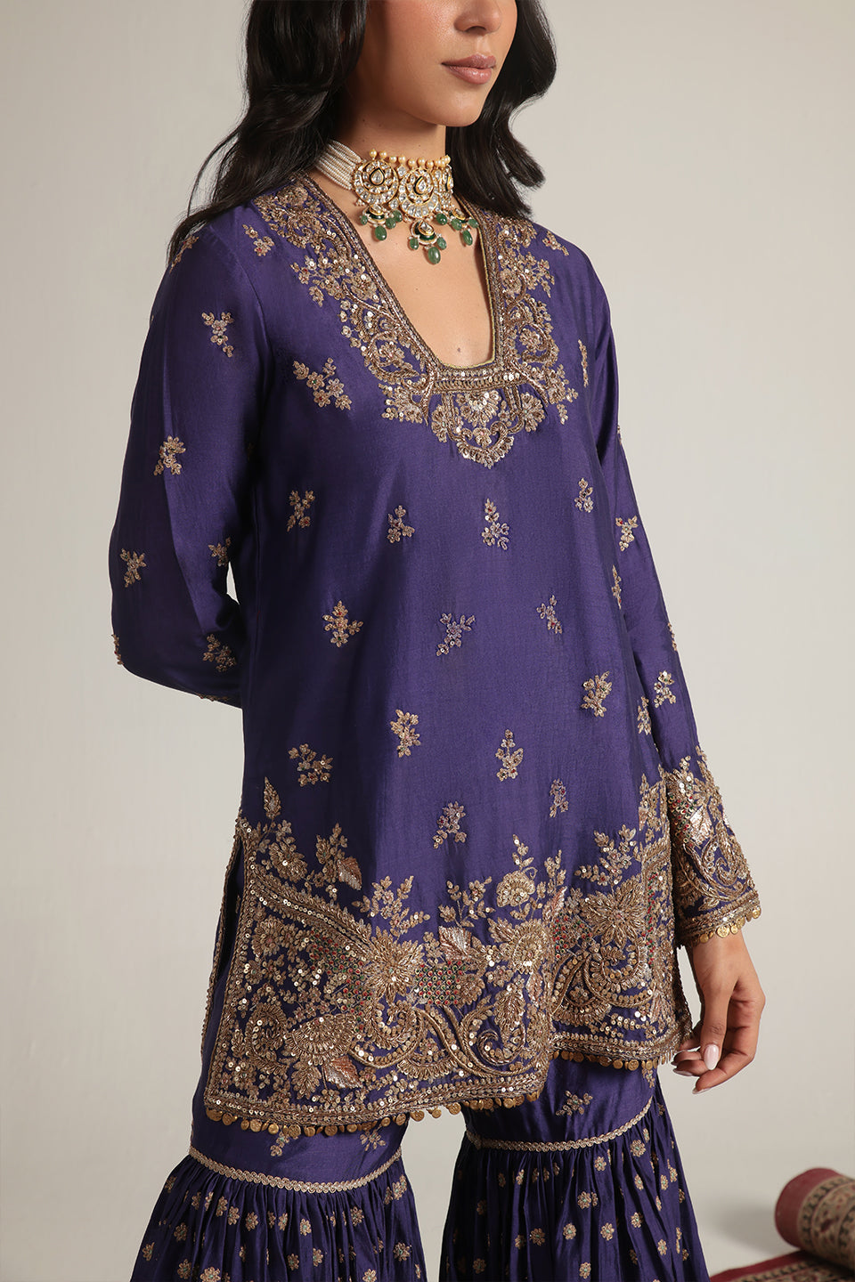 Zar:Rang Purple Buti Sharara Set