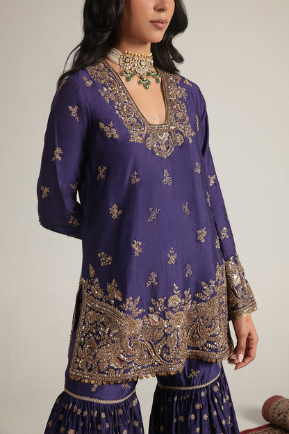 Zar:Rang Purple Buti Sharara Set