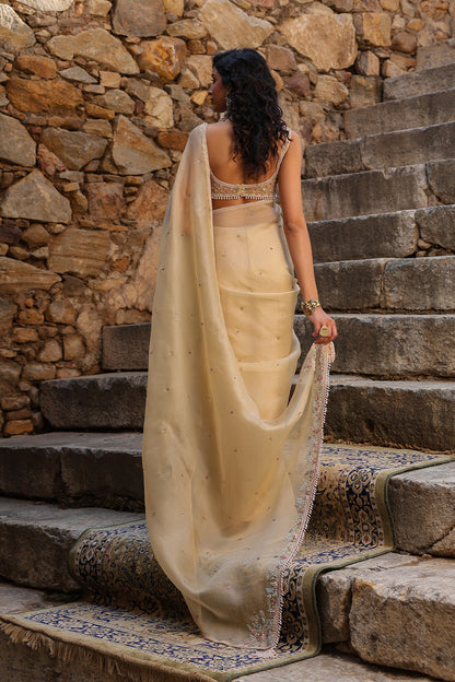 Vaayu Beige Multicolor Butti Saree Set