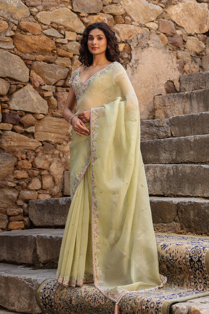 Vaayu Green Multicolor Border Saree Set