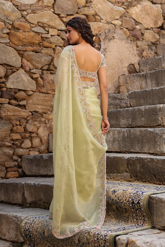 Vaayu Green Multicolor Border Saree Set