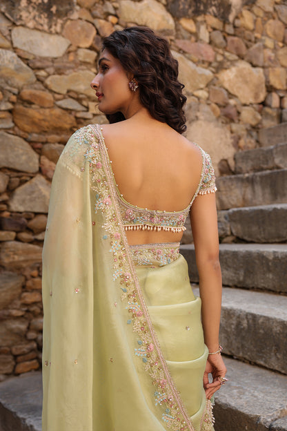 Vaayu Green Multicolor Border Saree Set