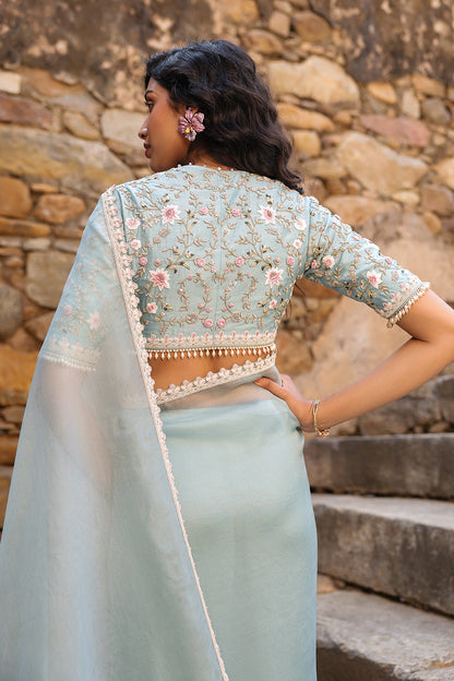 Vaayu Light Blue Phool Patti Saree Set