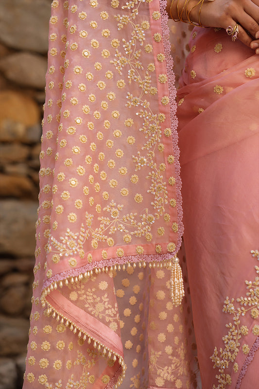 Vaayu Pink Heavy Butti Jaal Saree Set