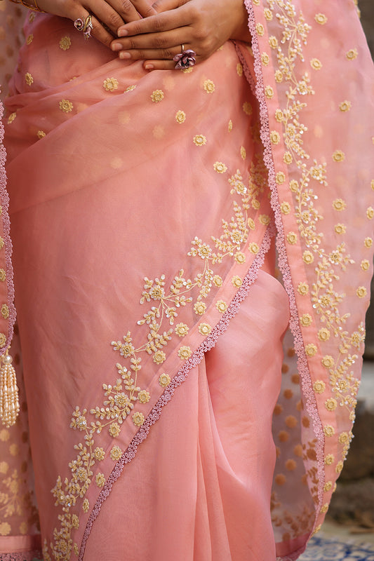 Vaayu Pink Heavy Butti Jaal Saree Set