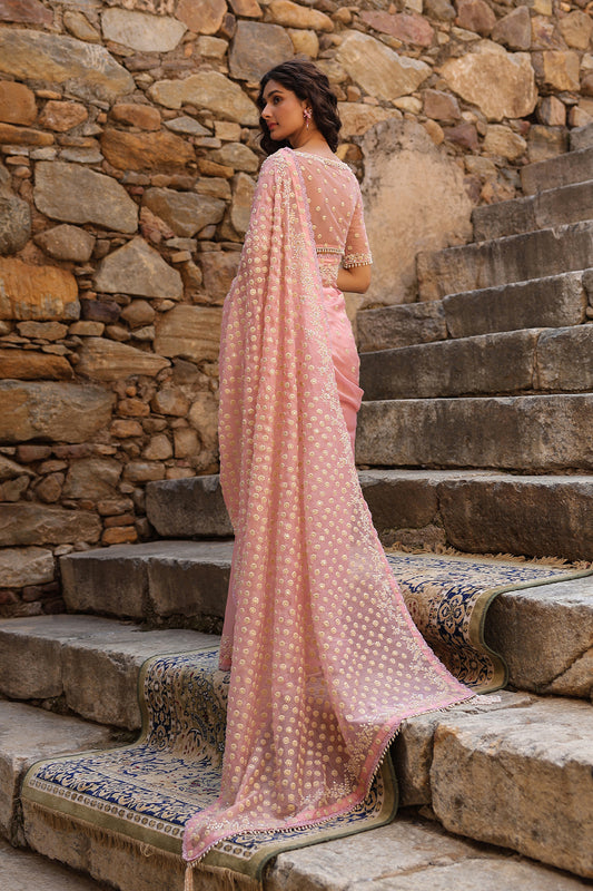 Vaayu Pink Heavy Butti Jaal Saree Set