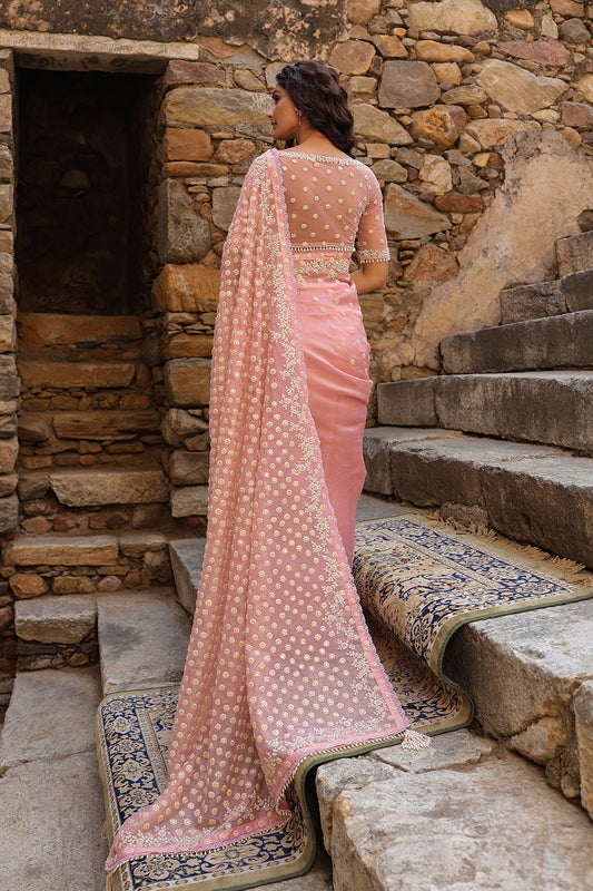 Vaayu Pink Heavy Butti Jaal Saree Set