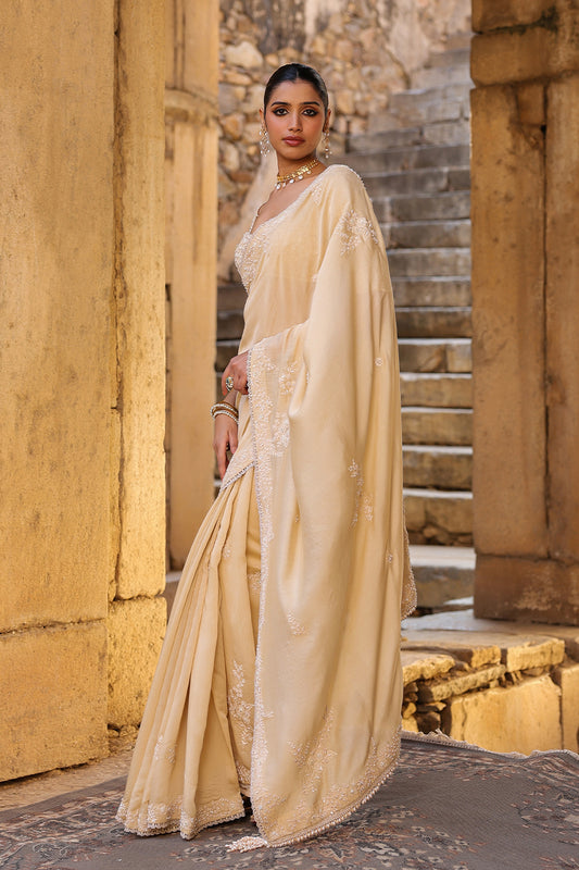 Vaayu Beige Bail Buti Saree Set