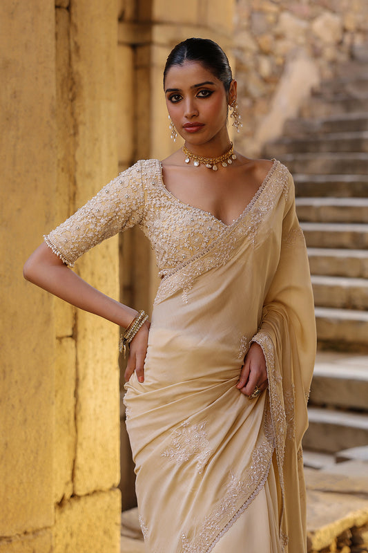 Vaayu Beige Bail Buti Saree Set