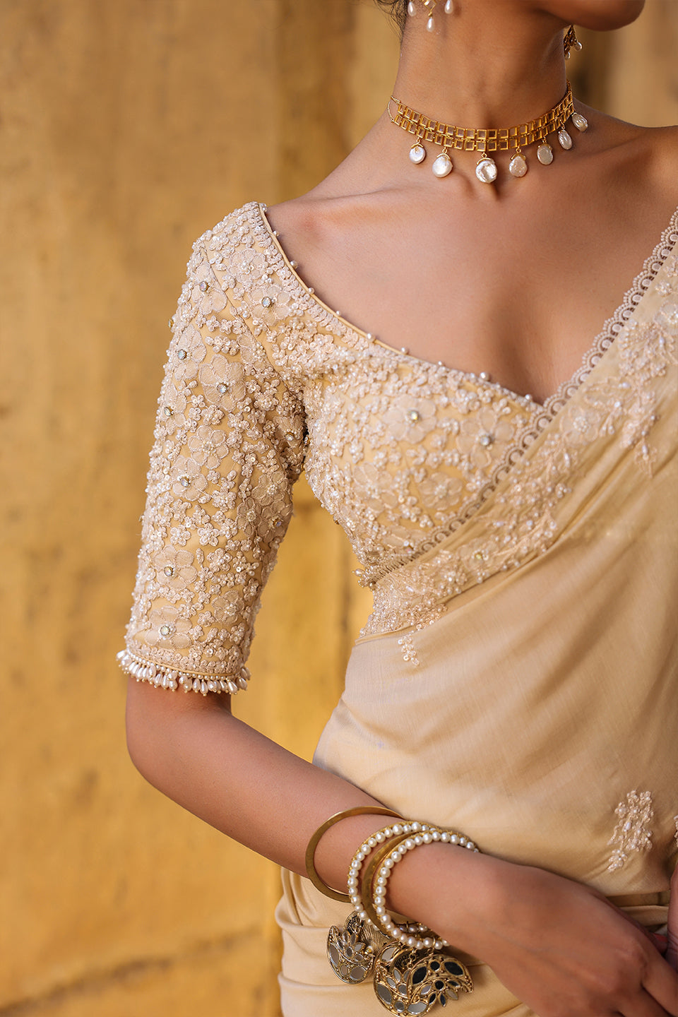 Vaayu Beige Bail Buti Saree Set