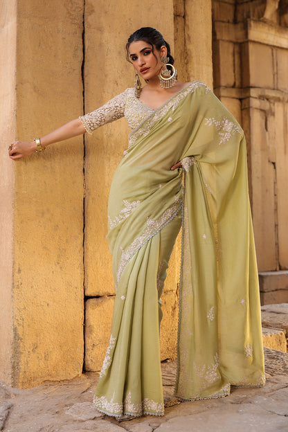 Vaayu Green Bail Buti Saree Set