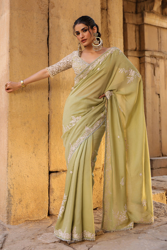 Vaayu Green Bail Buti Saree Set