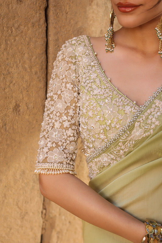 Vaayu Green Bail Buti Saree Set