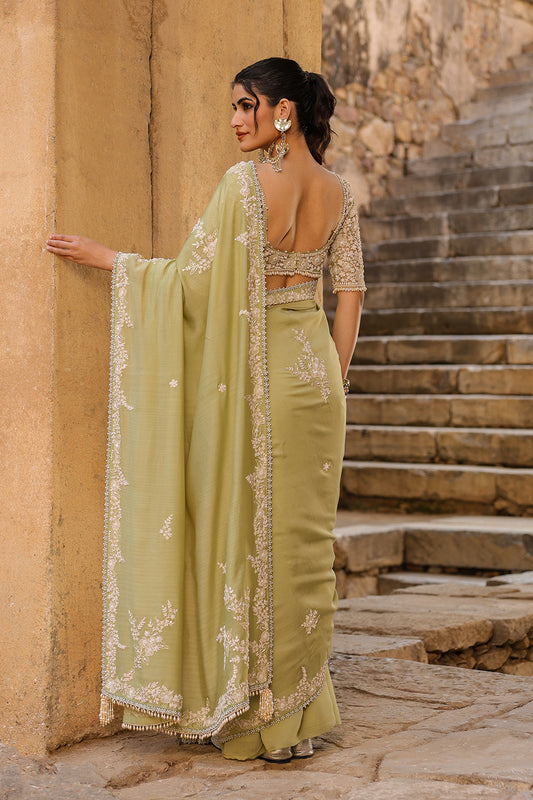 Vaayu Green Bail Buti Saree Set