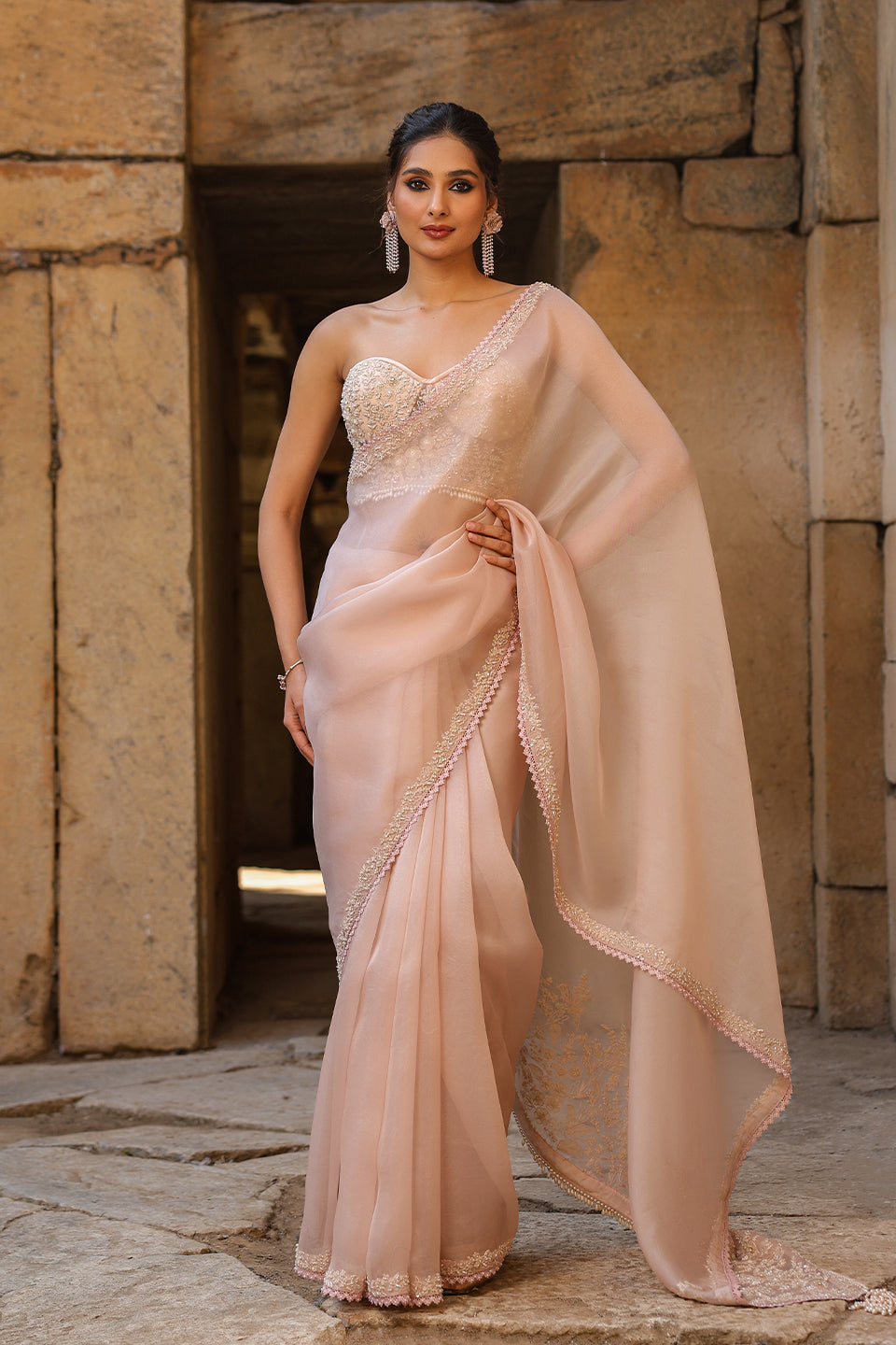 Vaayu Light Pink Corset Saree Set