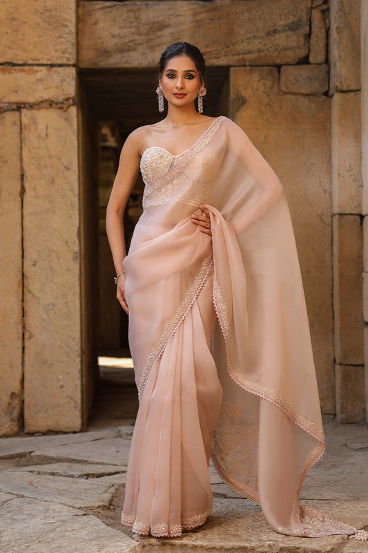 Vaayu Light Pink Corset Saree Set