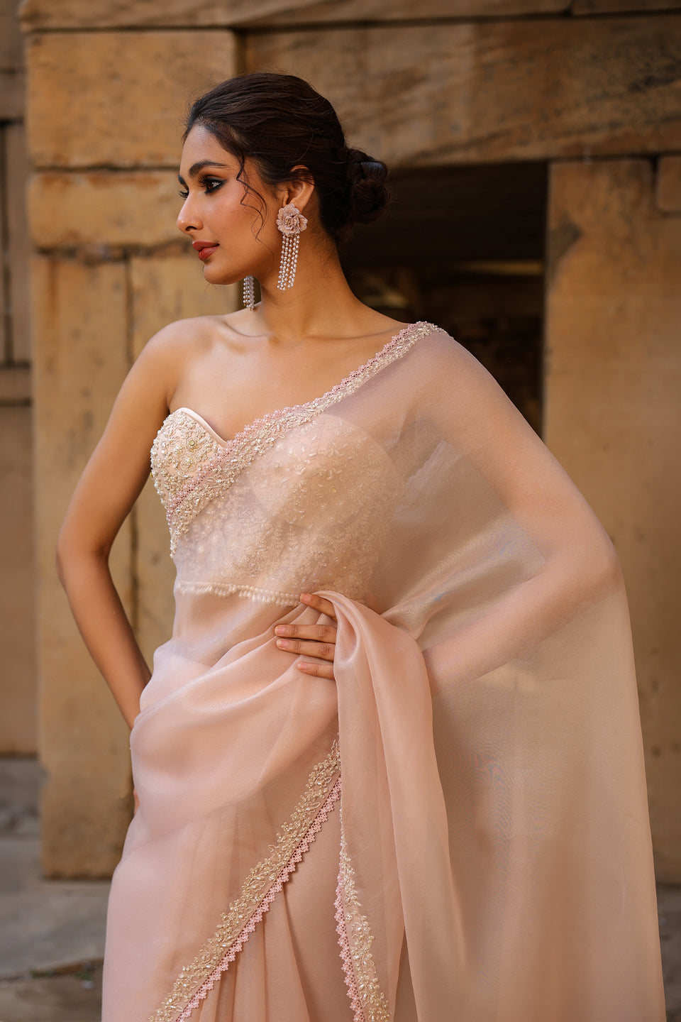 Vaayu Light Pink Corset Saree Set