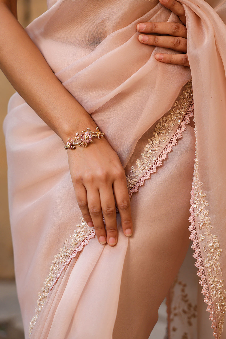 Vaayu Light Pink Corset Saree Set