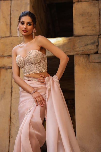 Vaayu Light Pink Corset Saree Set