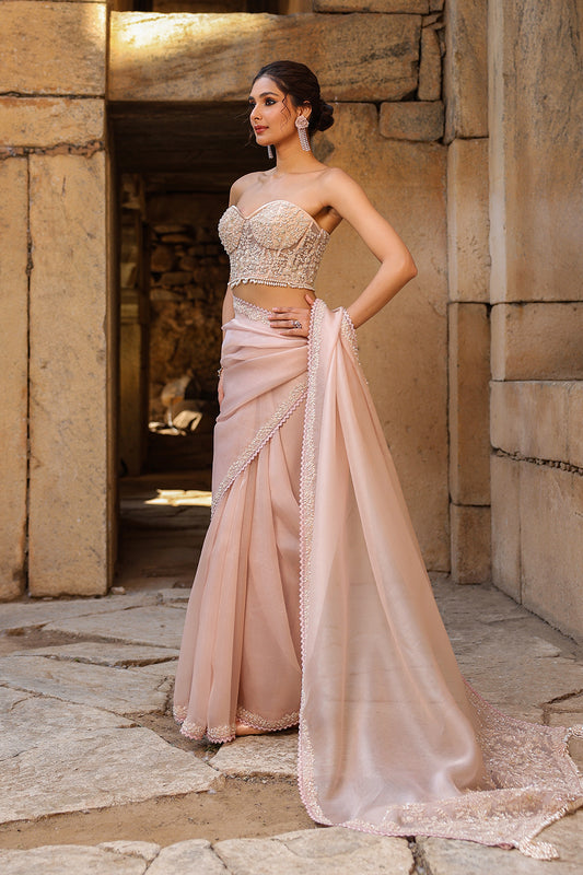 Vaayu Light Pink Corset Saree Set