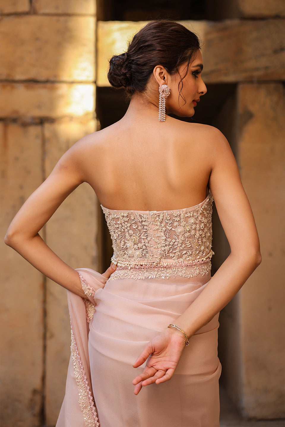 Vaayu Light Pink Corset Saree Set