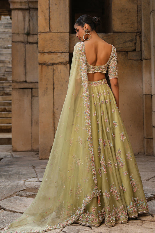 Vaayu Green Multicolor Phool Lehenga Set