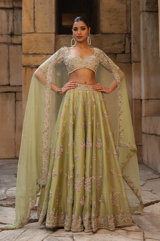 Vaayu Green Multicolor Phool Lehenga Set