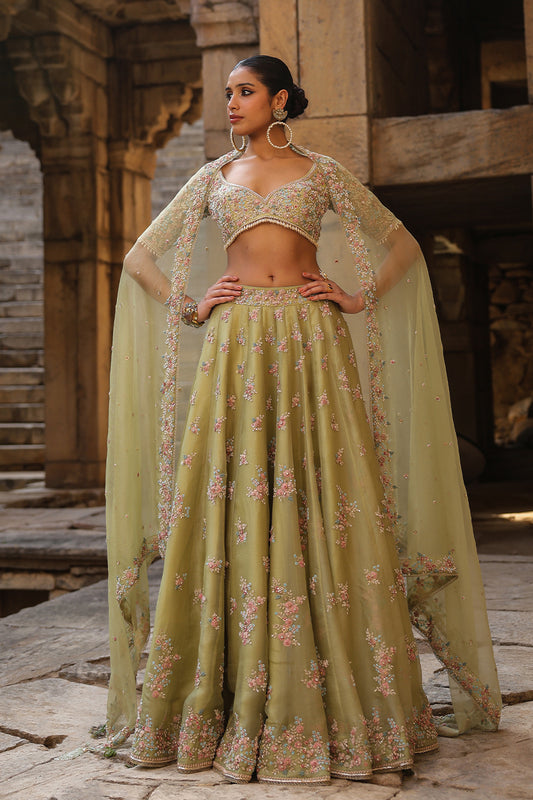 Vaayu Green Multicolor Phool Lehenga Set
