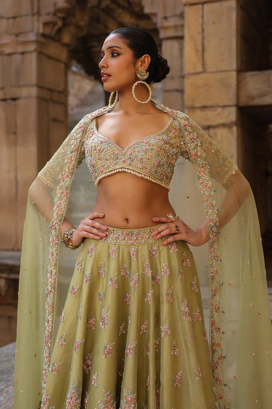 Vaayu Green Multicolor Phool Lehenga Set