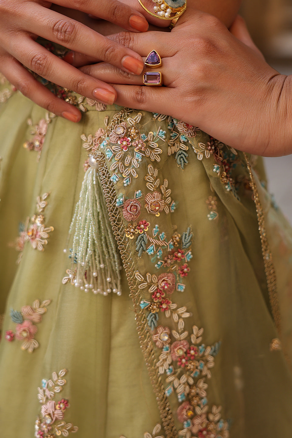 Vaayu Green Multicolor Phool Lehenga Set