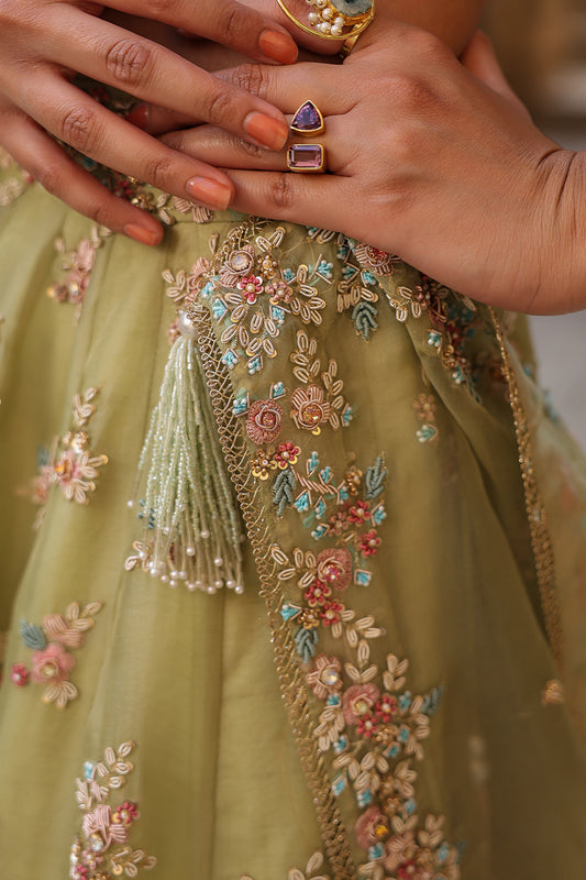 Vaayu Green Multicolor Phool Lehenga Set