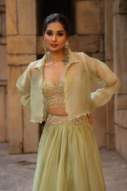 Vaayu Green Jacket Lehenga Set