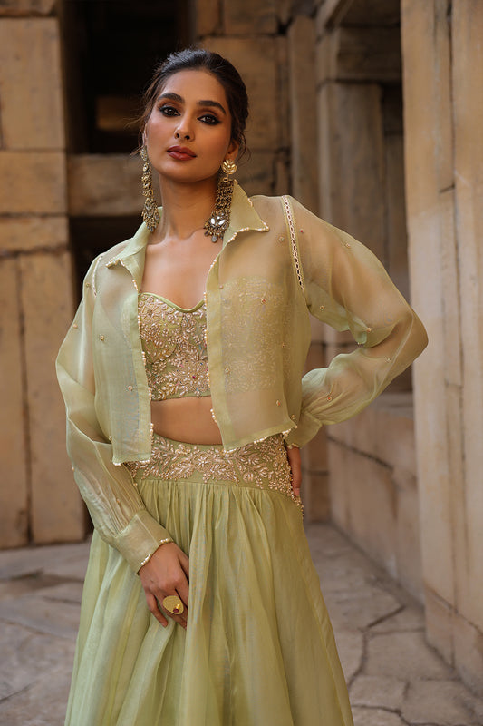 Vaayu Green Jacket Lehenga Set