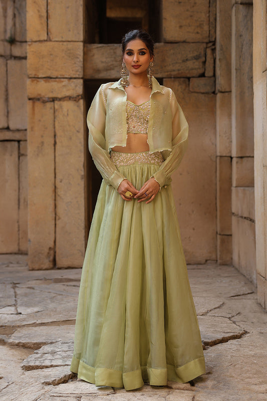 Vaayu Green Jacket Lehenga Set