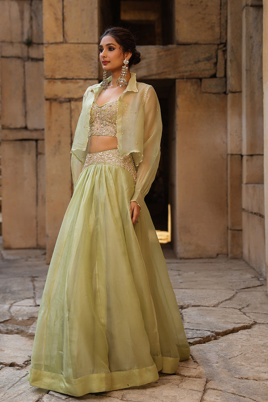 Vaayu Green Jacket Lehenga Set