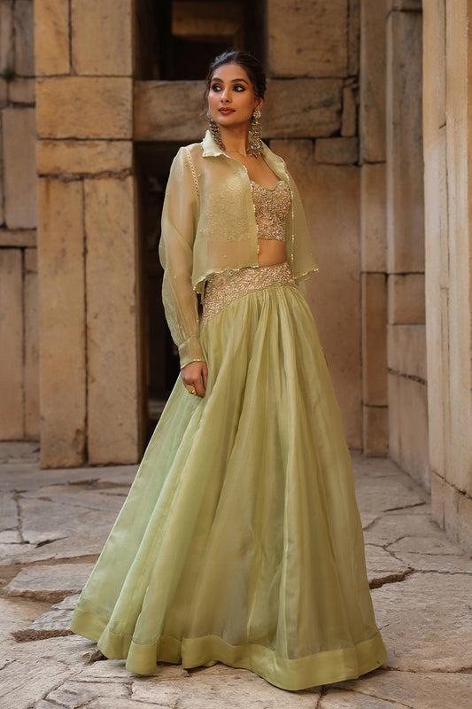 Vaayu Green Jacket Lehenga Set