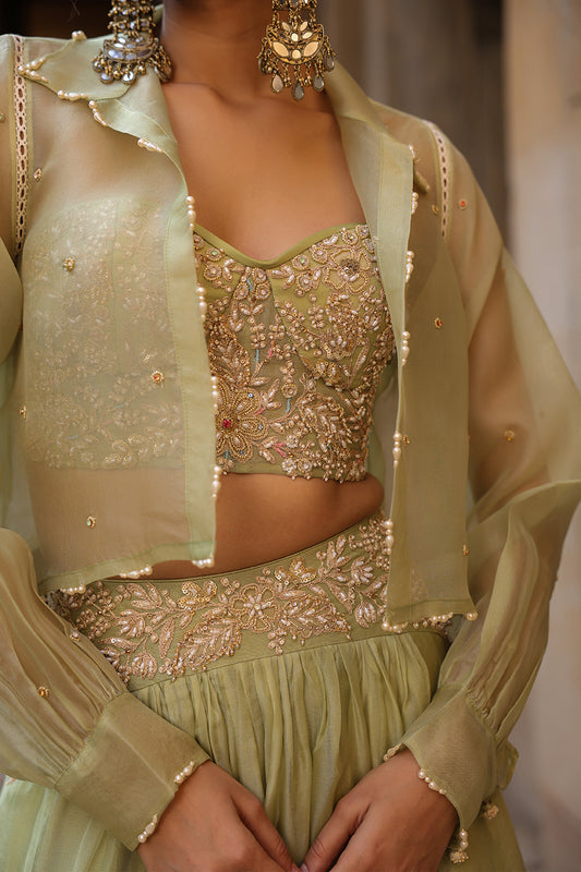 Vaayu Green Jacket Lehenga Set