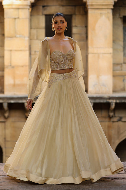 Vaayu Beige Jacket Lehenga Set