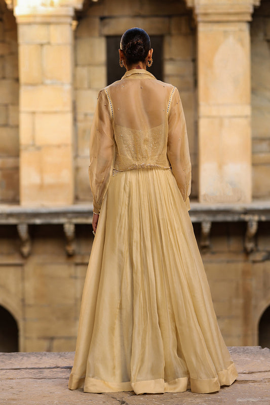 Vaayu Beige Jacket Lehenga Set