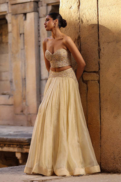 Vaayu Beige Jacket Lehenga Set