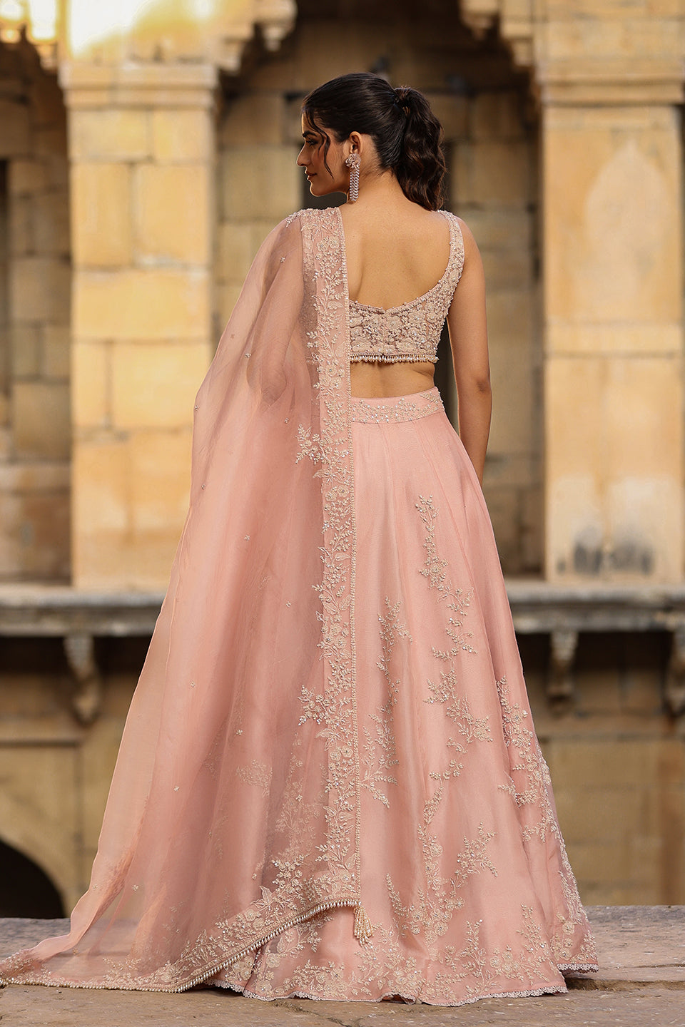 Vaayu Light Pink Jaal Lehenga Set