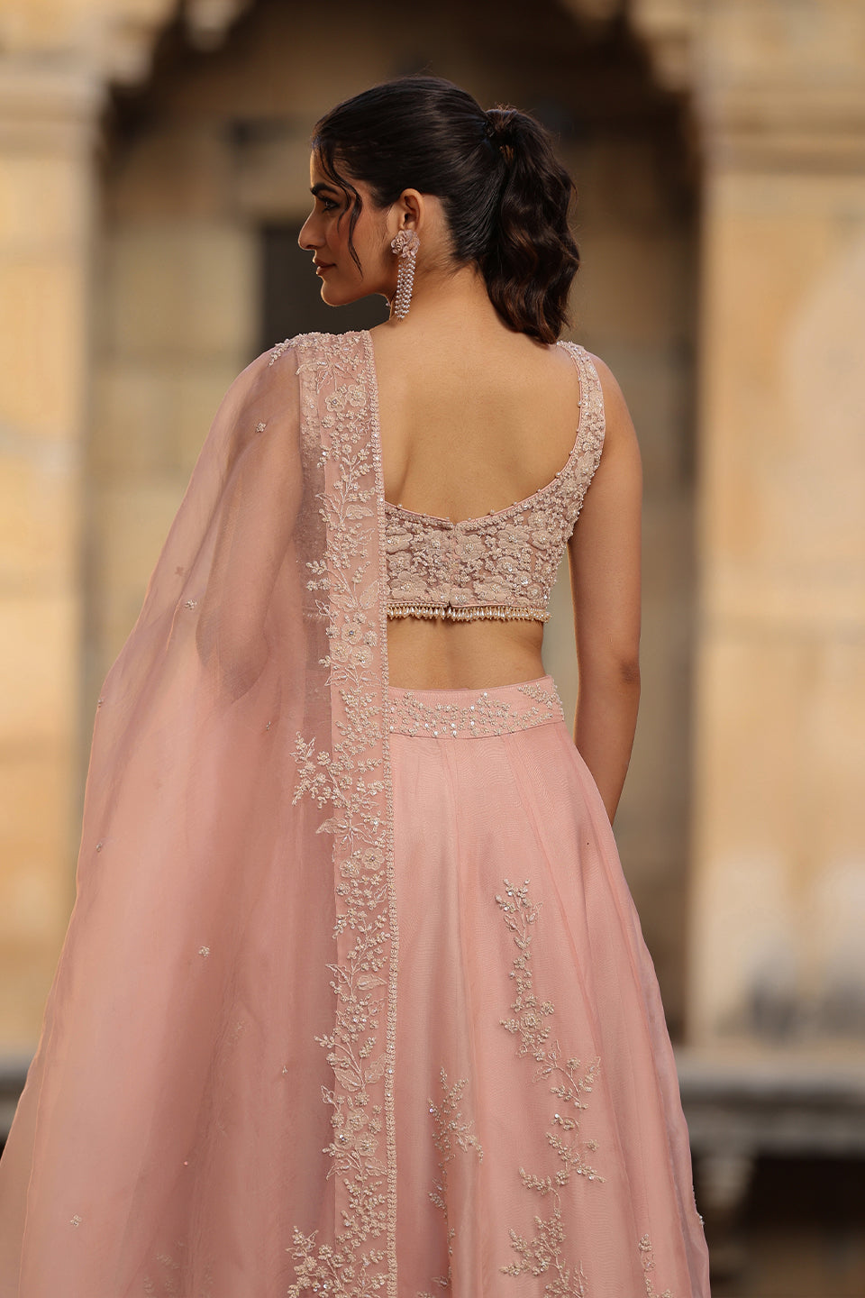 Vaayu Light Pink Jaal Lehenga Set