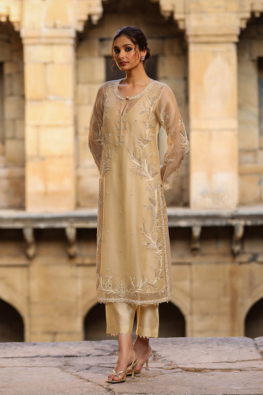 Vaayu Beige Phool Patti Kurta Set