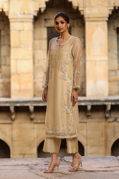 Vaayu Beige Phool Patti Kurta Set