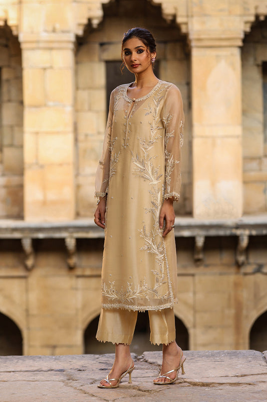 Vaayu Beige Phool Patti Kurta Set