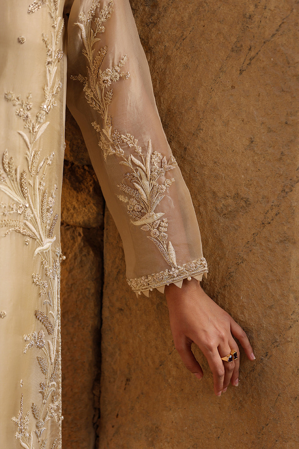 Vaayu Beige Phool Patti Kurta Set