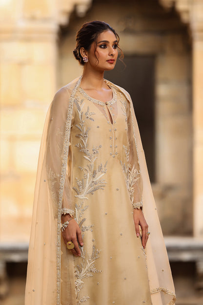 Vaayu Beige Phool Patti Kurta Set