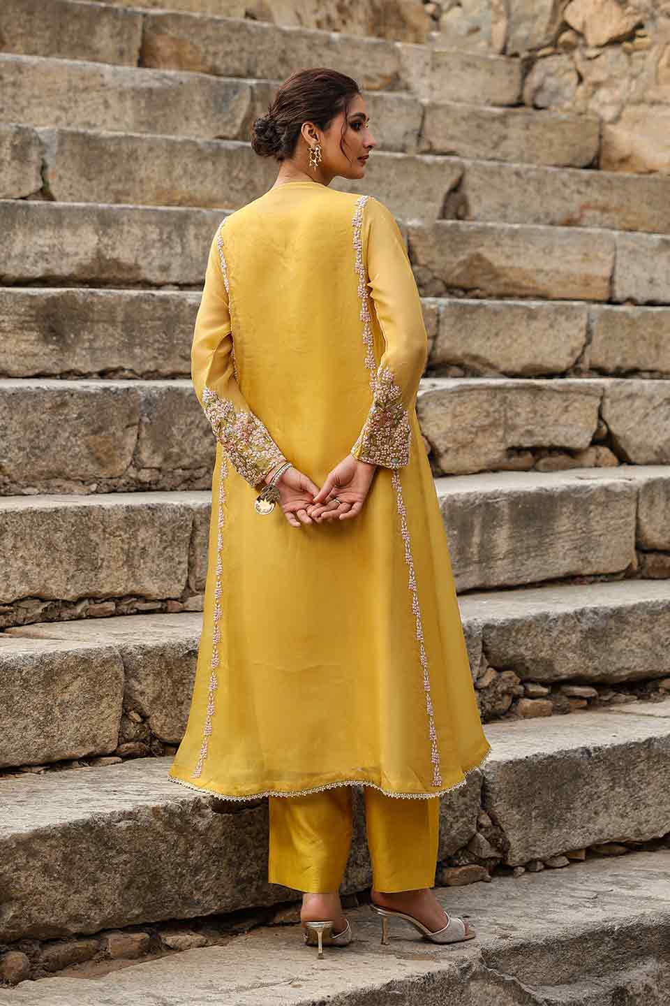 Vaayu Yellow Heavy Pheran Kurta Set